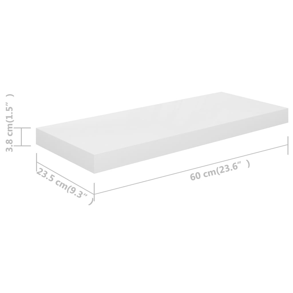 vidaXL Półka ścienna, wysoki połysk, biała, 60x23,5x3,8 cm, MDF