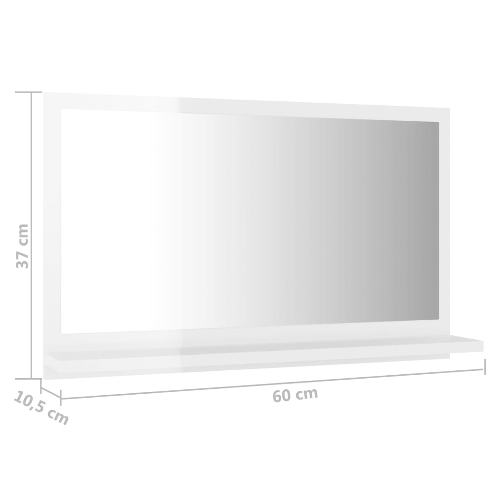 vidaXL Lustro łazienkowe, wysoki połysk, białe, 60x10,5x37 cm