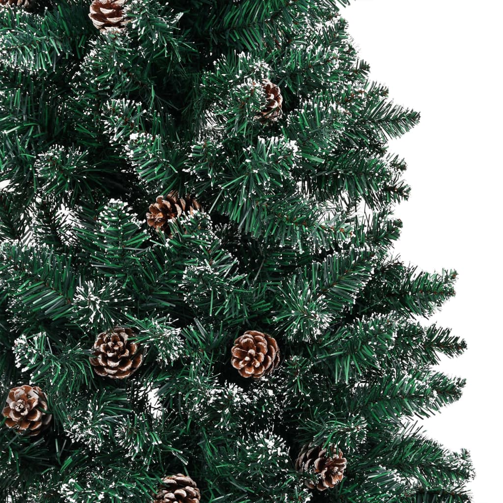vidaXL Smukła choinka z lampkami, drewnem i śniegiem, zielona, 180 cm