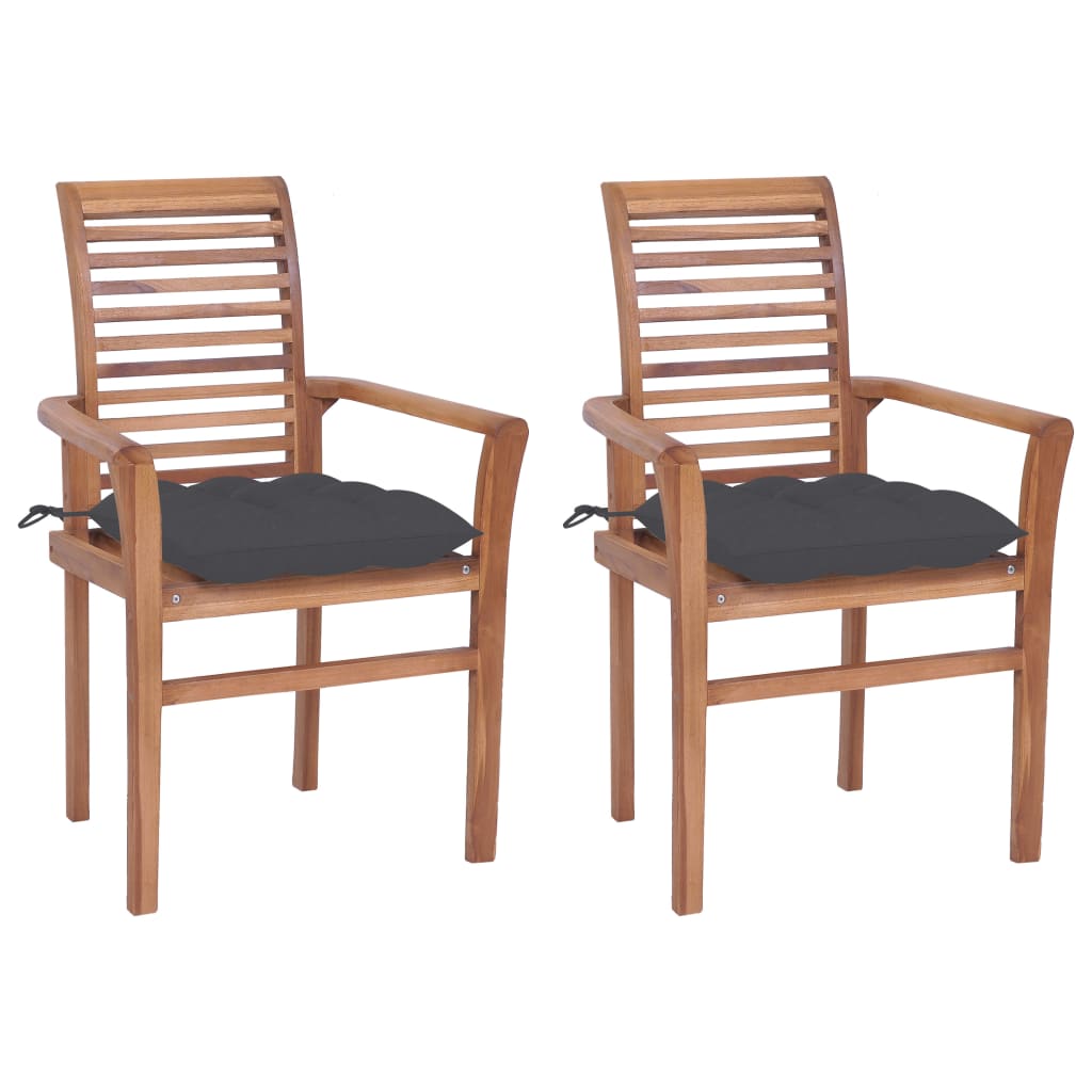 vidaXL Krzesła stołowe, 2 szt., antracytowe poduszki, drewno tekowe