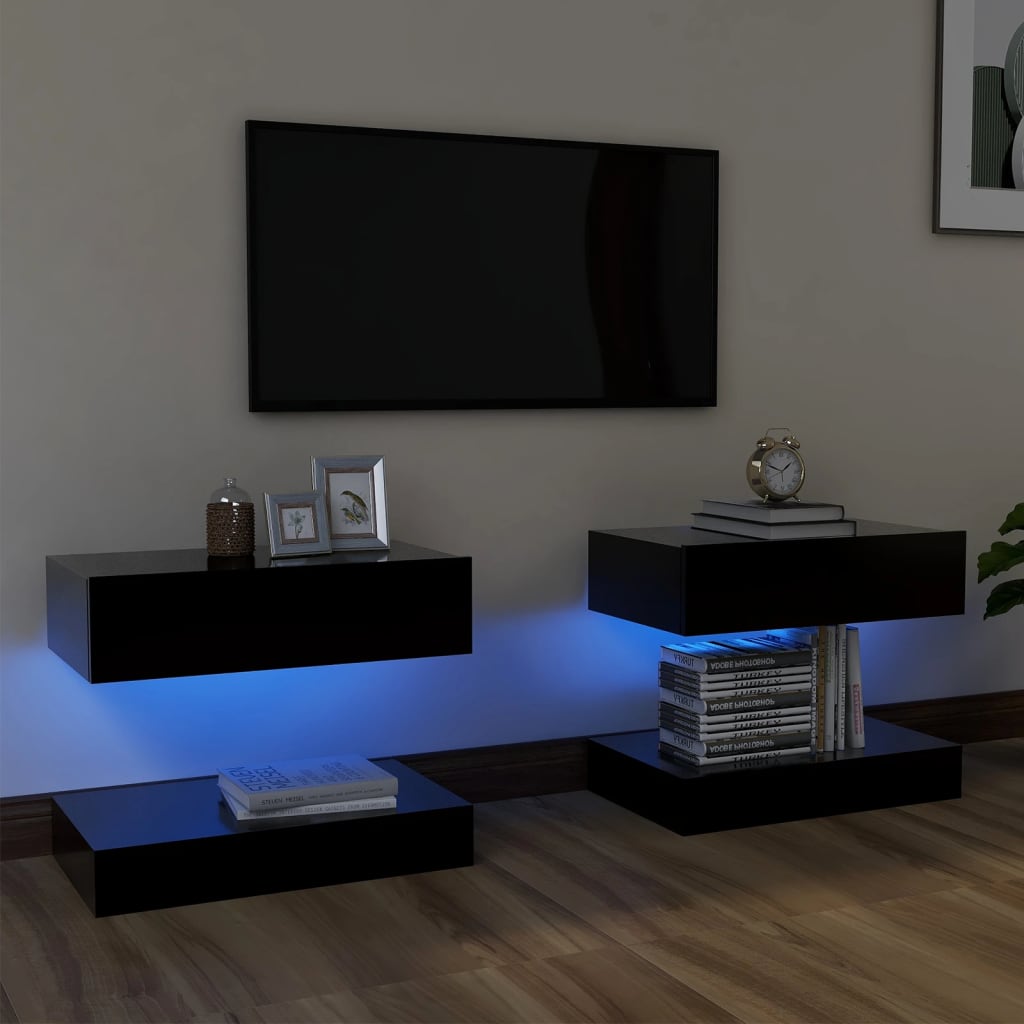 vidaXL Szafki pod TV z oświetleniem LED, 2 szt., czarne, 60x35 cm