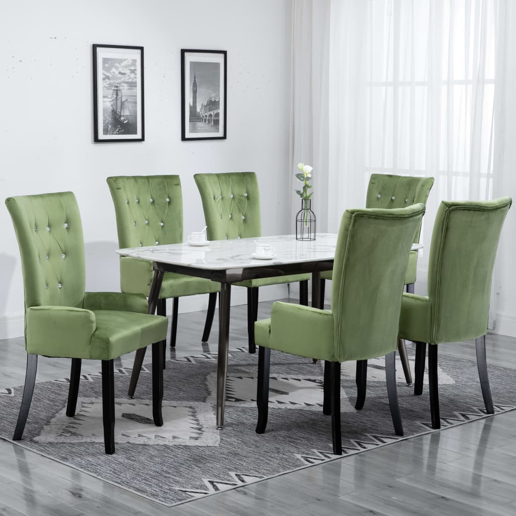 vidaXL Krzesła stołowe z podłokietnikami 6 szt., jasnozielone, aksamit