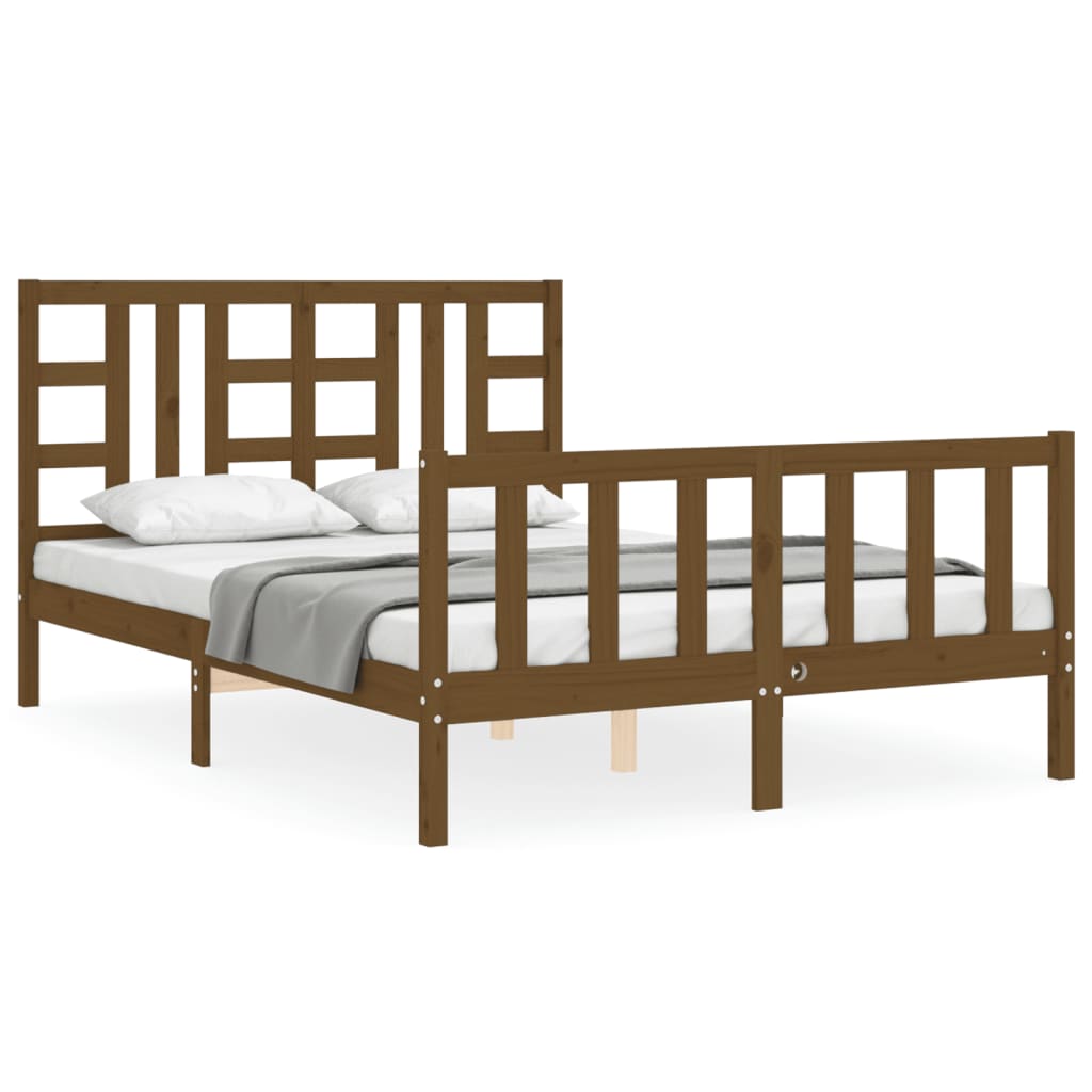 vidaXL Rama łóżka z wezgłowiem, miodowy brąz, King Size, lite drewno