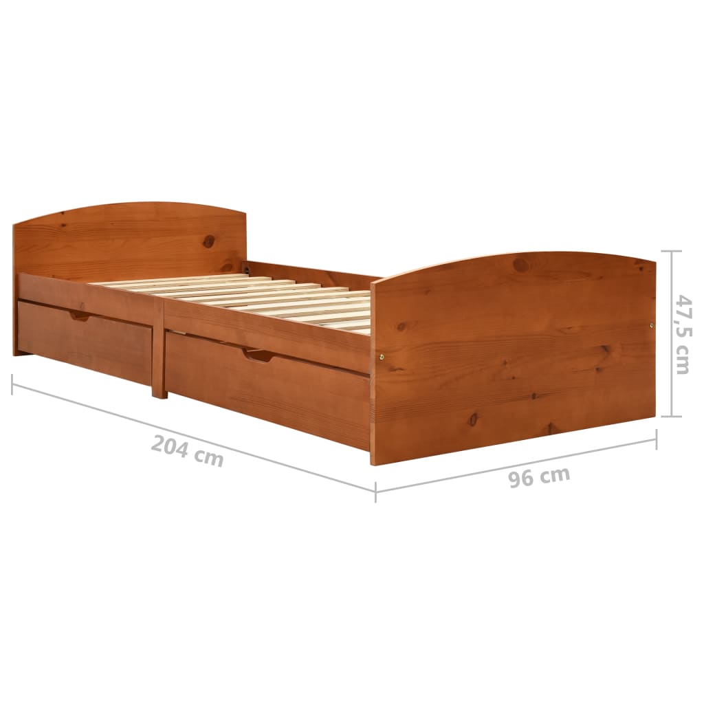vidaXL Rama łóżka z 2 szufladami, miodowy brąz, sosna, 90 x 200 cm