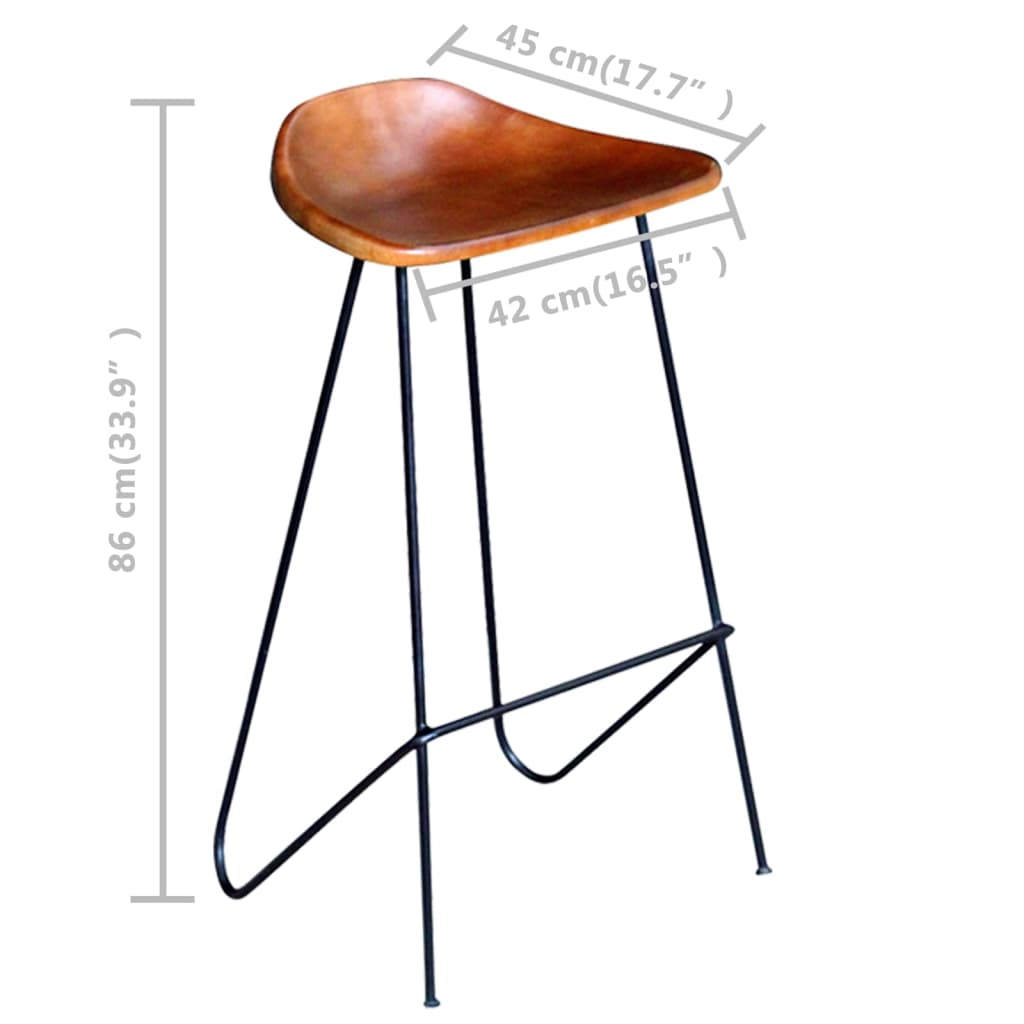 vidaXL Krzesła barowe, 4 szt., prawdziwa skóra, brązowe