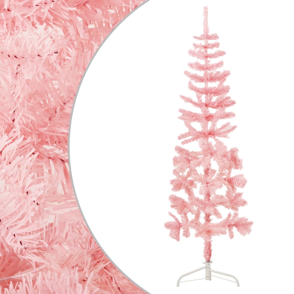 vidaXL Smukła choinka połówka ze stojakiem, sztuczna, różowa, 150 cm