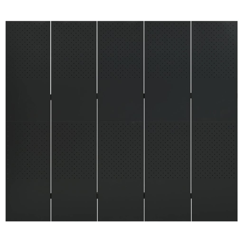 vidaXL Parawan 5-panelowy, czarny, 200 x 180 cm, stalowy