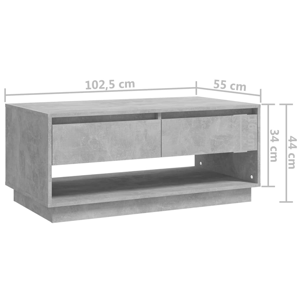 vidaXL Stolik kawowy, szarość betonu, 102,5x55x44 cm, płyta wiórowa