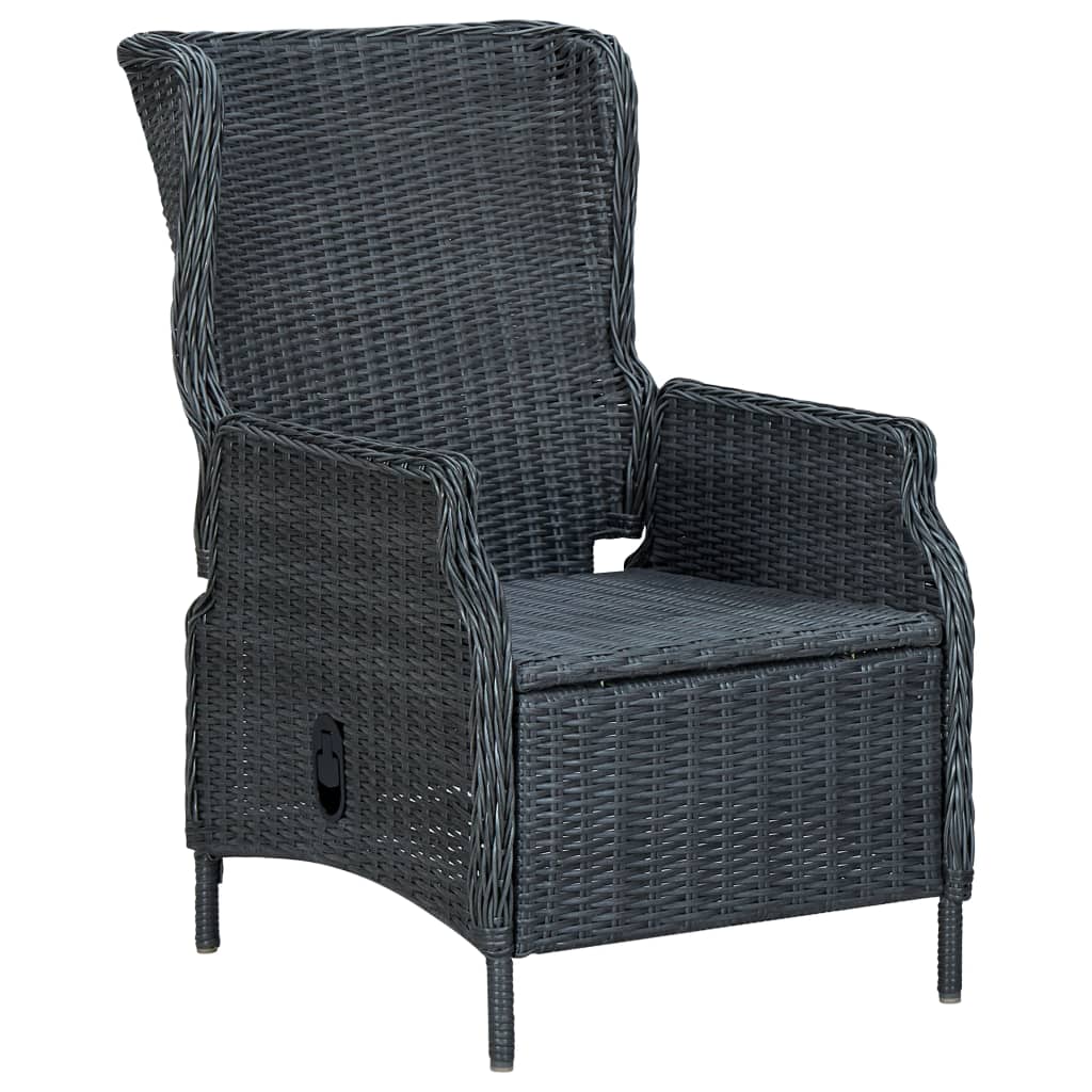 vidaXL Rozkładane krzesło ogrodowe, poduszki, polirattan, ciemnoszare