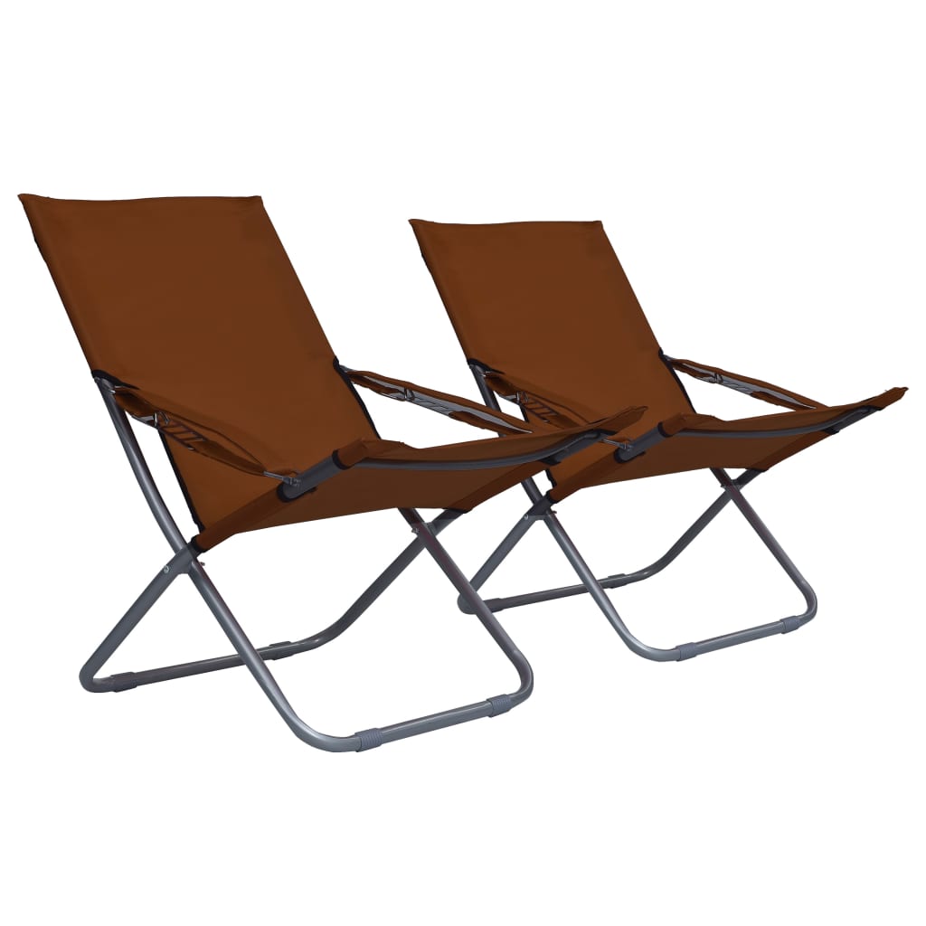 vidaXL Składane krzesła plażowe, 2 szt., tkanina, brązowe