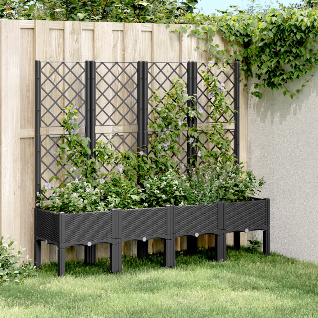 vidaXL Donica ogrodowa z kratką, czarna, 160x40x142 cm, PP