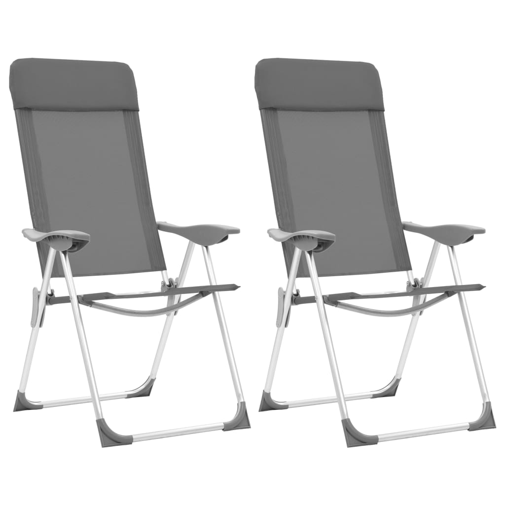 vidaXL Składane krzesła turystyczne, 2 szt., szare, aluminiowe