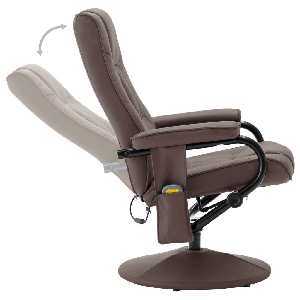 vidaXL Fotel masujący z podnóżkiem, brązowy, sztuczna skóra