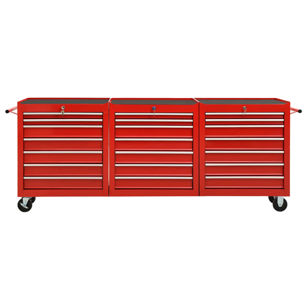 vidaXL Wózek narzędziowy, 21 szuflad, stalowy, czerwony