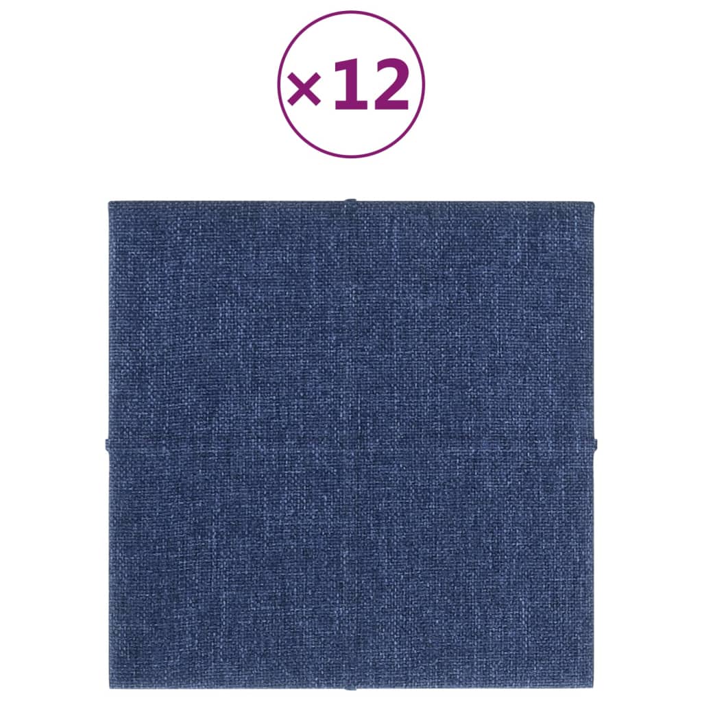 vidaXL Panele ścienne, 12 szt., niebieskie, 30x30 cm, tkanina, 1,08 m²