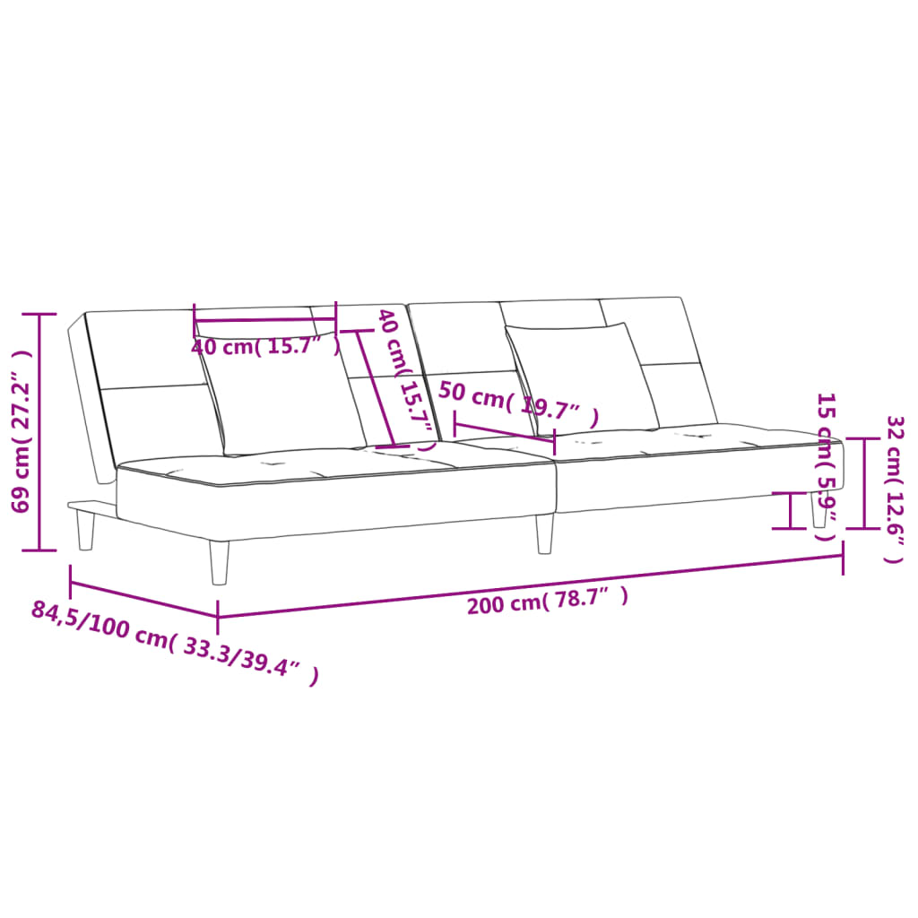 vidaXL 2-osobowa kanapa, 2 poduszki, ciemnoszara, aksamitna