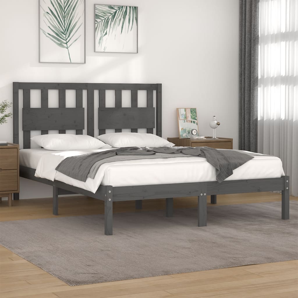 vidaXL Rama łóżka, szara, lite drewno sosnowe, 180x200 cm