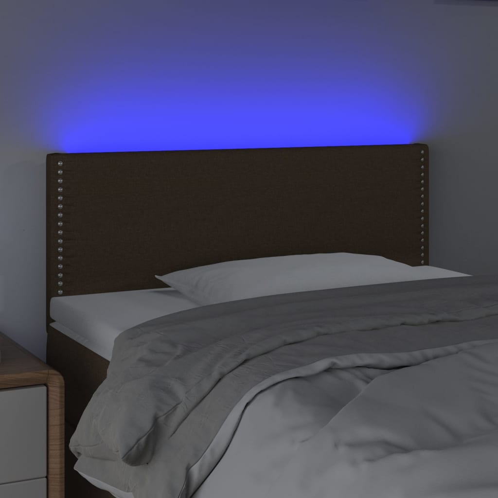 vidaXL Zagłówek do łóżka z LED, ciemnobrązowy, 90x5x78/88 cm, tkanina