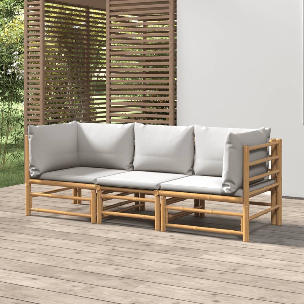vidaXL 3-cz. zestaw mebli do ogrodu, jasnoszare poduszki, bambus