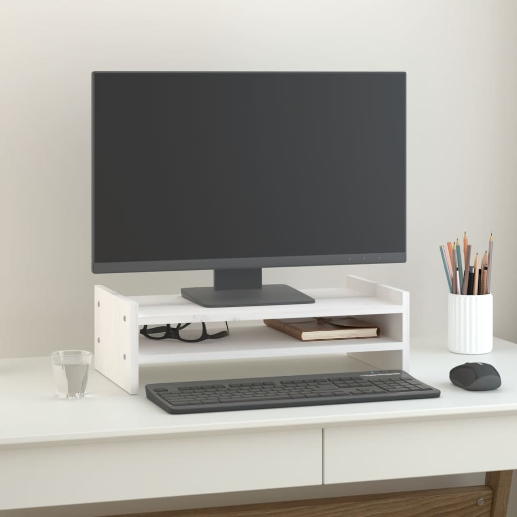 vidaXL Podstawka na monitor, biała, 50x27x15 cm, lite drewno sosnowe