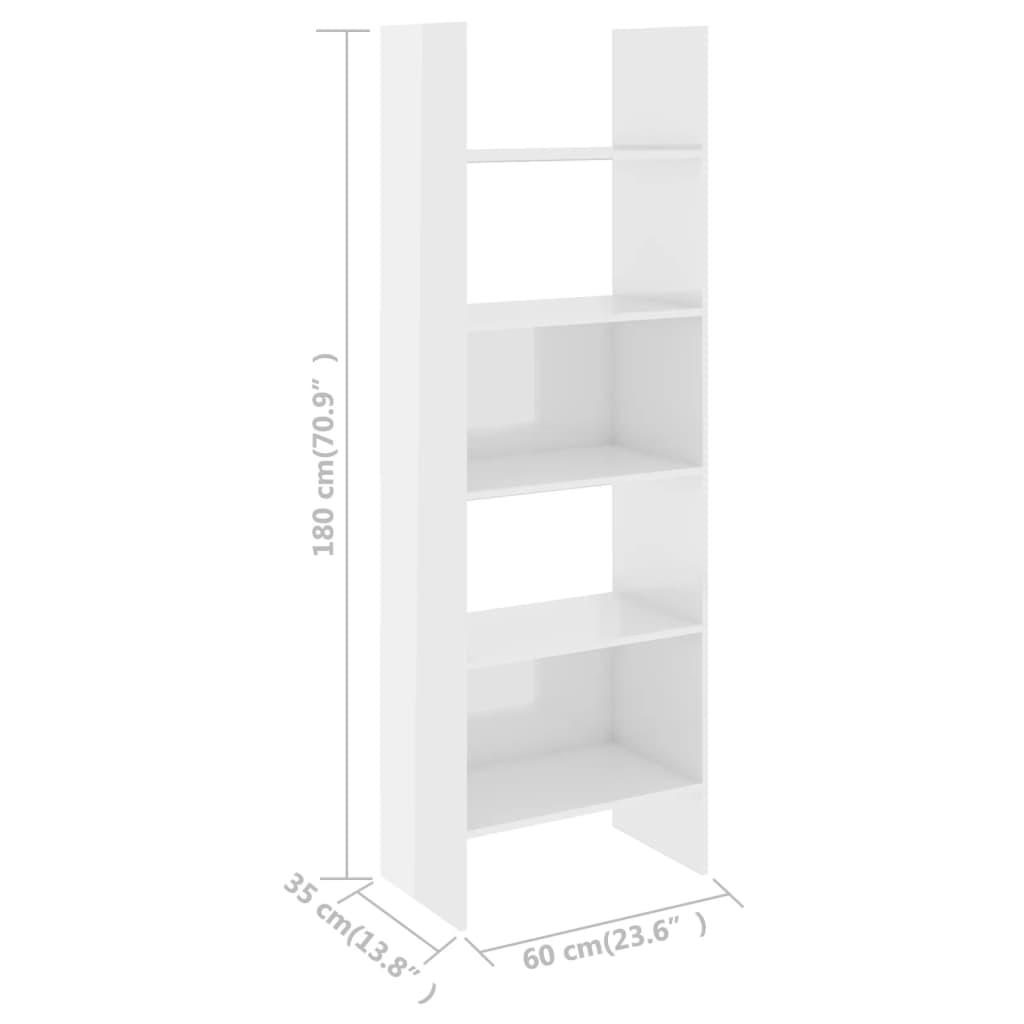 vidaXL Regał na książki, wysoki połysk, biały, 60x35x180 cm, płyta