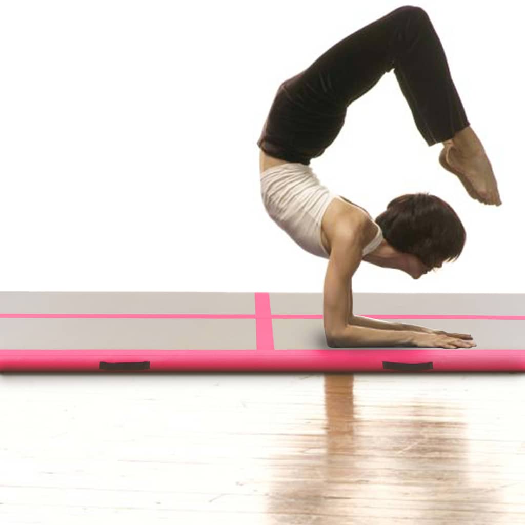 vidaXL Mata gimnastyczna z pompką, 600x100x10 cm, PVC, różowa