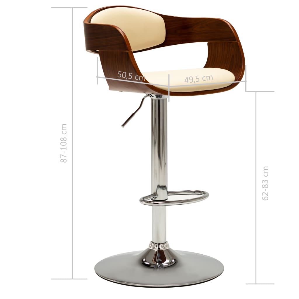 vidaXL Krzesło barowe, kremowe, gięte drewno i sztuczna skóra
