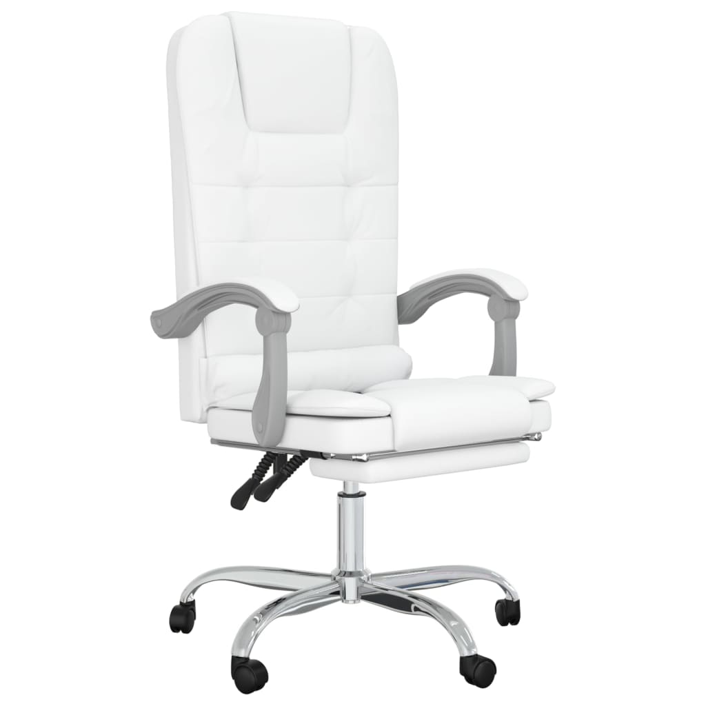 vidaXL Rozkładane, masujące krzesło biurowe, białe, sztuczna skóra