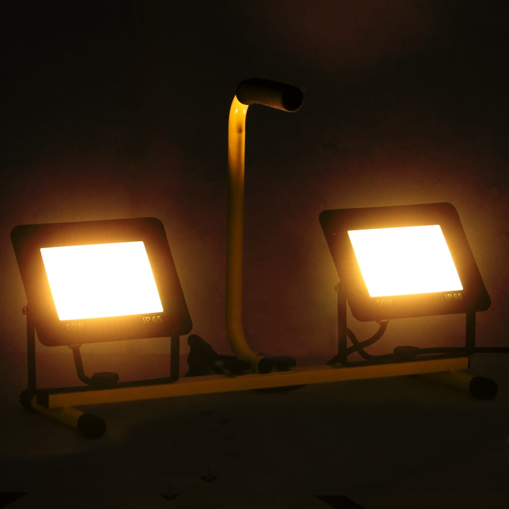 vidaXL Reflektor LED z uchwytem, 2x50 W, ciepłe białe światło