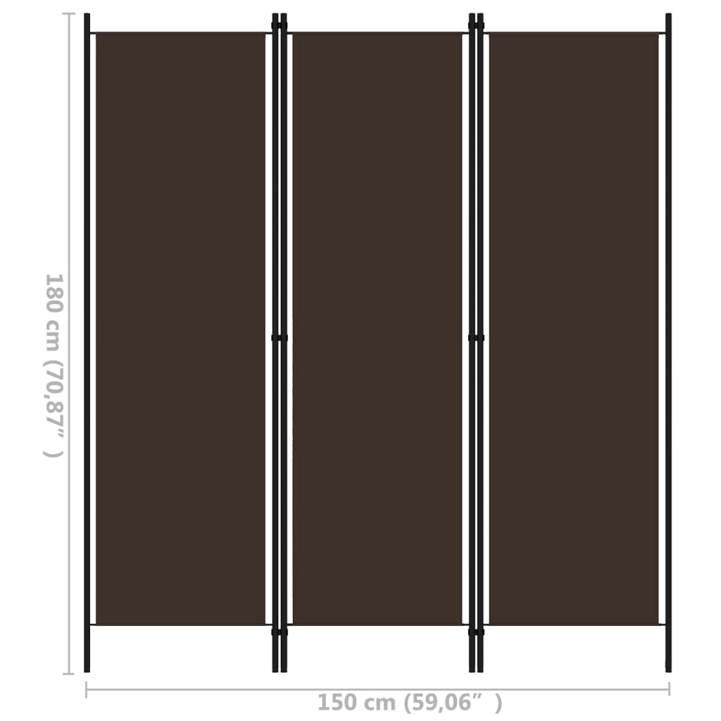 vidaXL Parawan 3-panelowy, brązowy, 150 x 180 cm