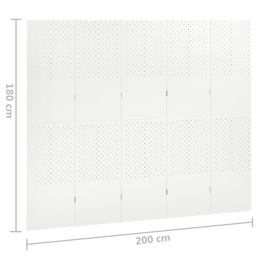 vidaXL Parawany 5-panelowe, 2 szt., białe, 200x180 cm, stalowe