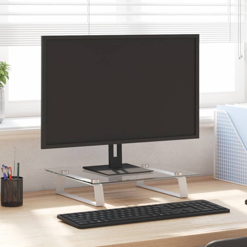 vidaXL Podstawka pod monitor, biała, 40x35x8 cm, szkło i metal