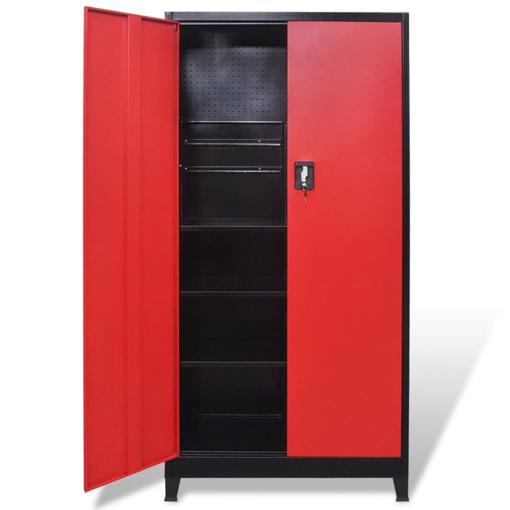 vidaXL Szafa narzędziowa, 2 drzwi, stal, 90x40x180 cm, czarno-czerwona