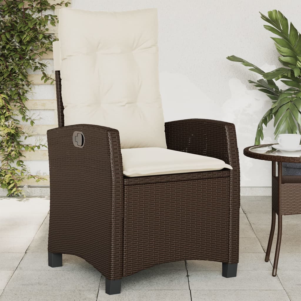 vidaXL Rozkładany fotel ogrodowy z poduszkami, brązowy polirattan