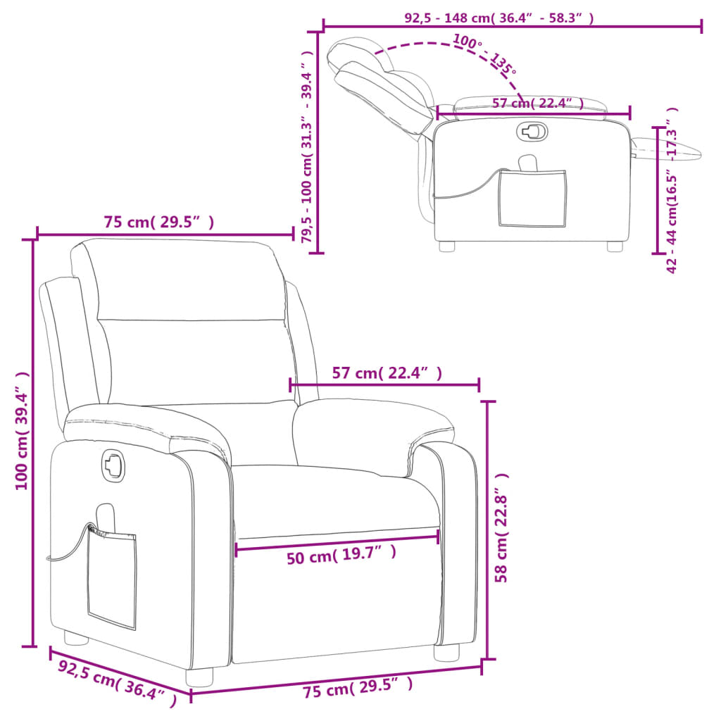 vidaXL Rozkładany fotel masujący, winna czerwień, obity tkaniną