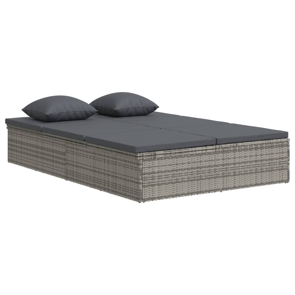 vidaXL Rozkładane łóżko ogrodowe z poduszkami, polirattan, ciemnoszare