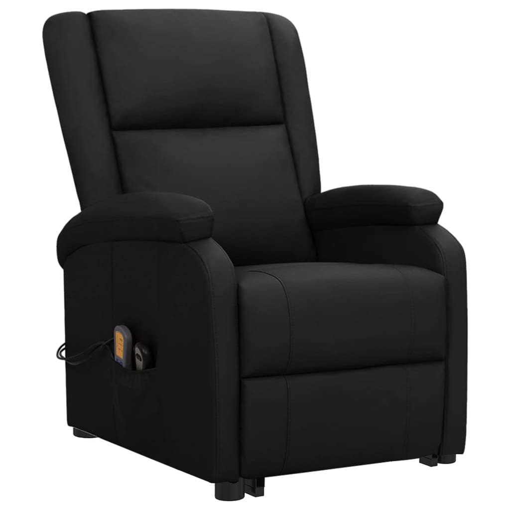 vidaXL Podnoszony fotel masujący, czarny, sztuczna skóra