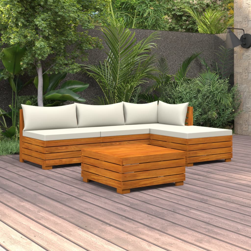 vidaXL 5-cz. zestaw wypoczynkowy do ogrodu, z poduszkami, lita akacja