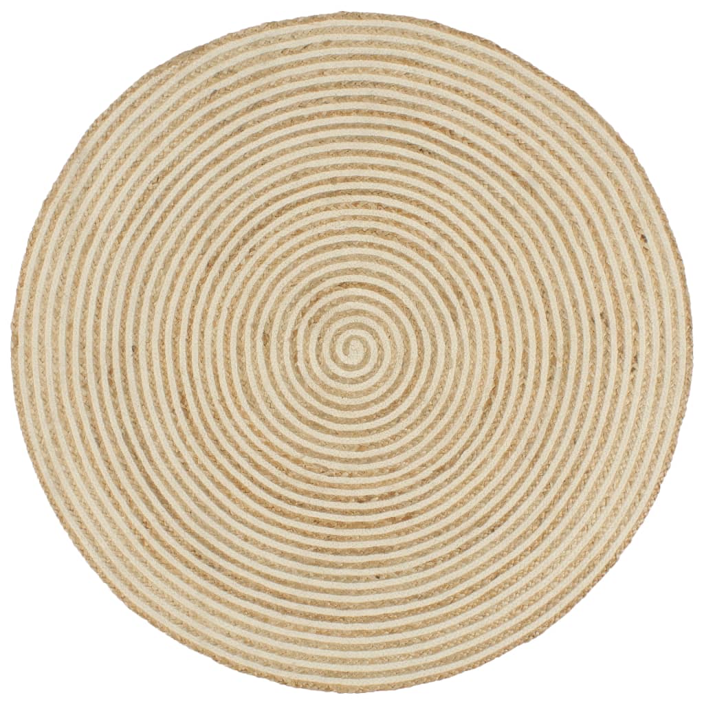 vidaXL Dywanik ręcznie wykonany z juty, spiralny wzór, biały, 150 cm