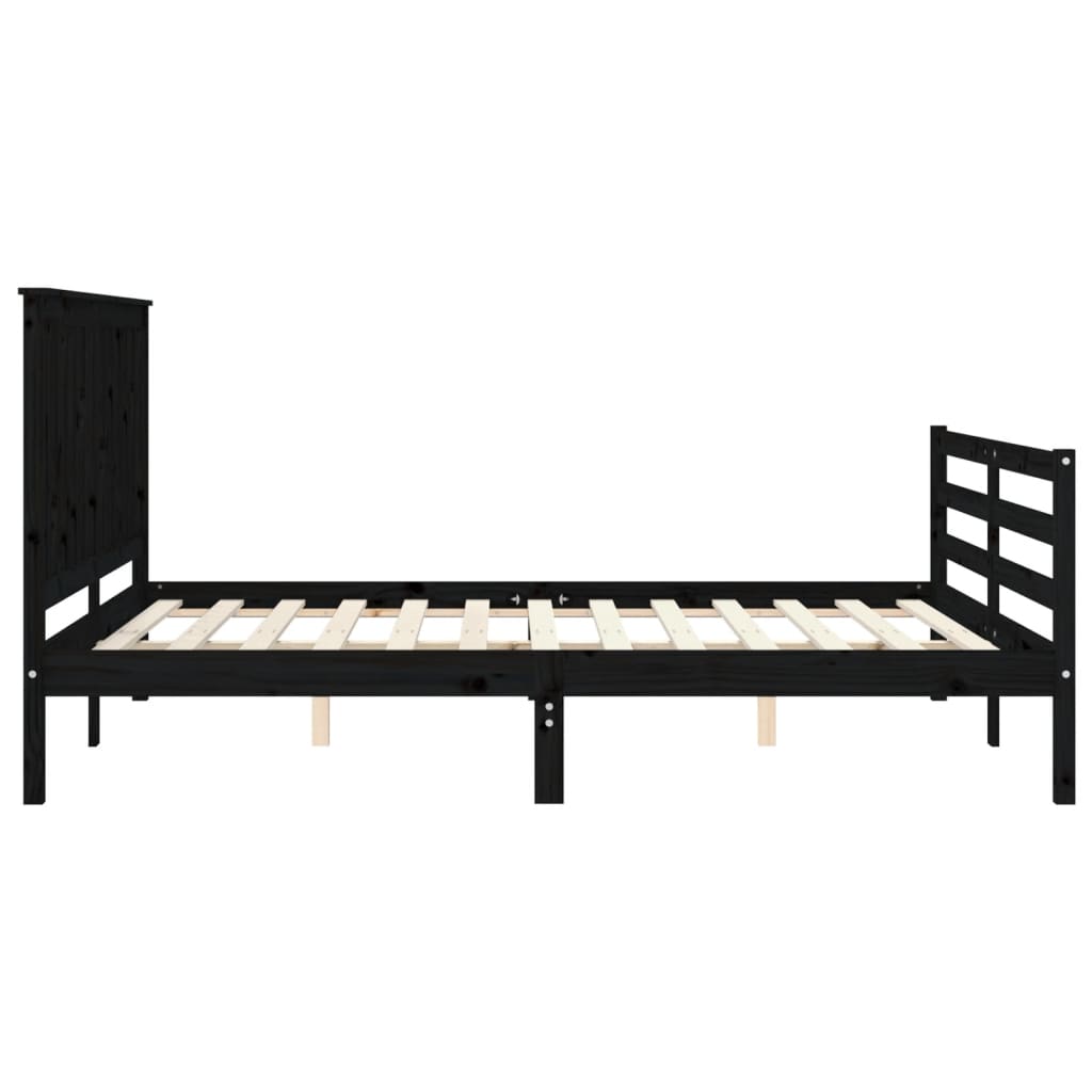 vidaXL Rama łóżka z wezgłowiem, czarna, 160x200 cm, lite drewno