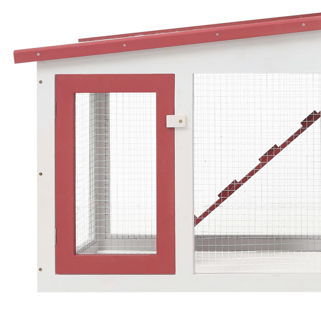 vidaXL Duża klatka dla królików, czerwono-biała, 204x45x85 cm, drewno