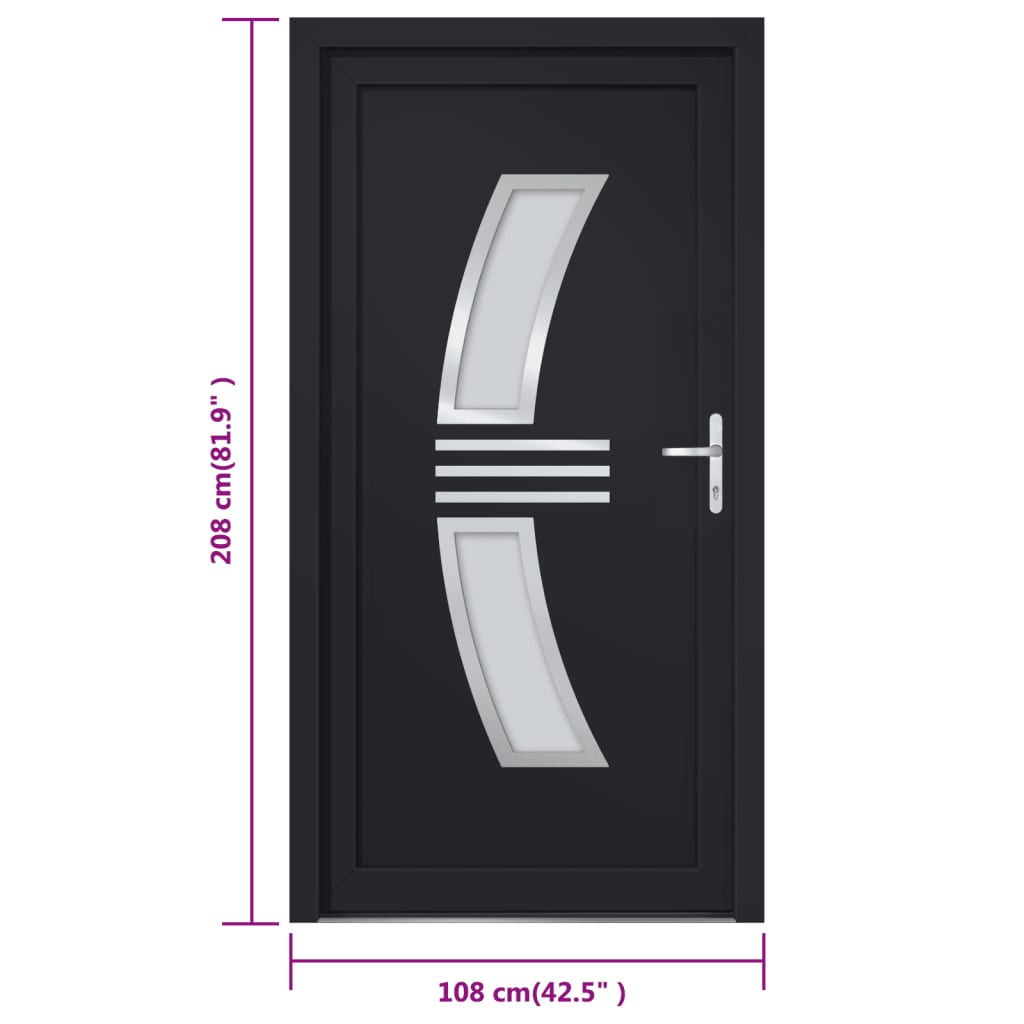 vidaXL Drzwi wejściowe, antracytowe, 108x208 cm, PVC