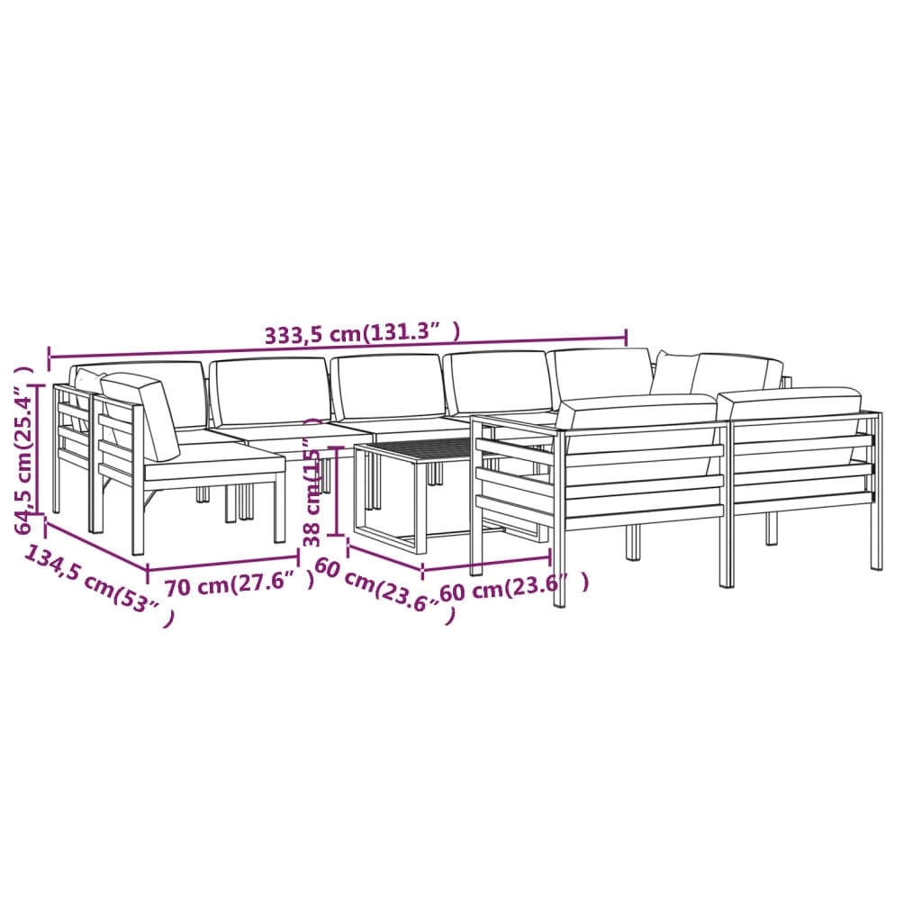 vidaXL 10-cz. zestaw mebli ogrodowych, poduszki, aluminium, antracyt
