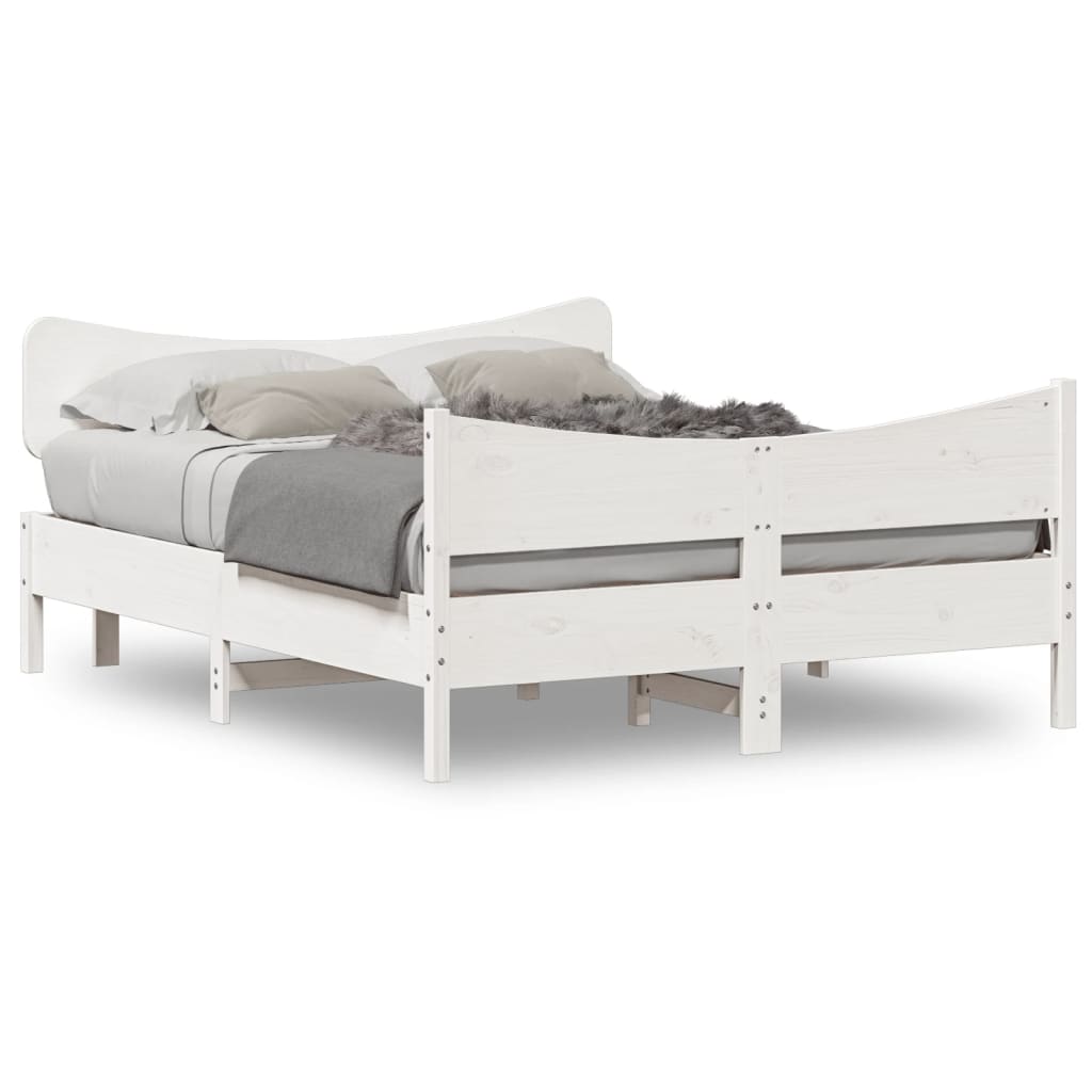 vidaXL Rama łóżka z wezgłowiem, biała, 140x190 cm, drewno sosnowe