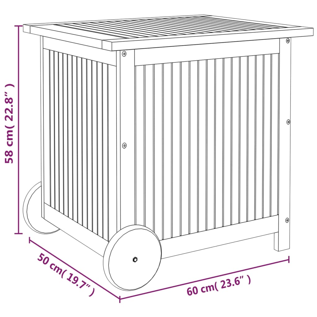vidaXL Ogrodowy pojemnik na kółkach, 60x50x58 cm, lite drewno akacjowe