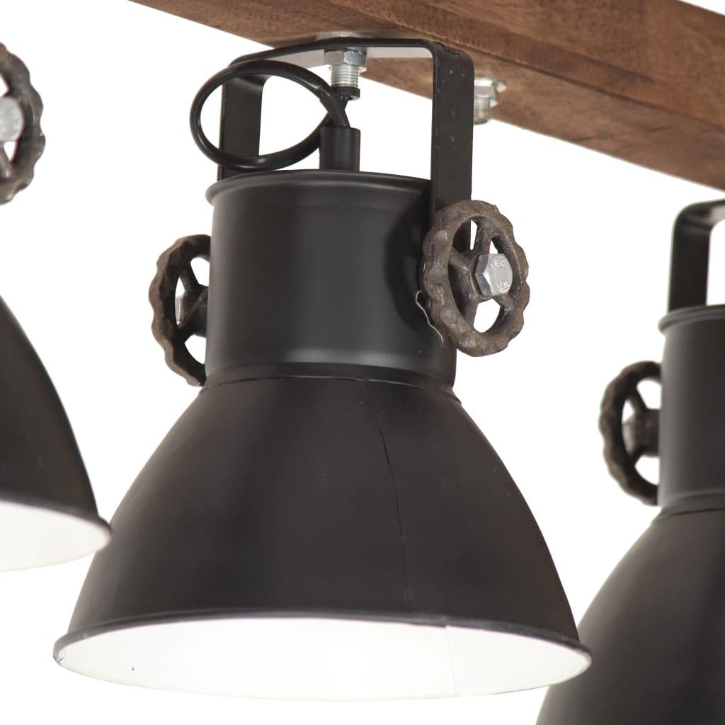 vidaXL Industrialna lampa sufitowa, czarna, E27, drewno mango