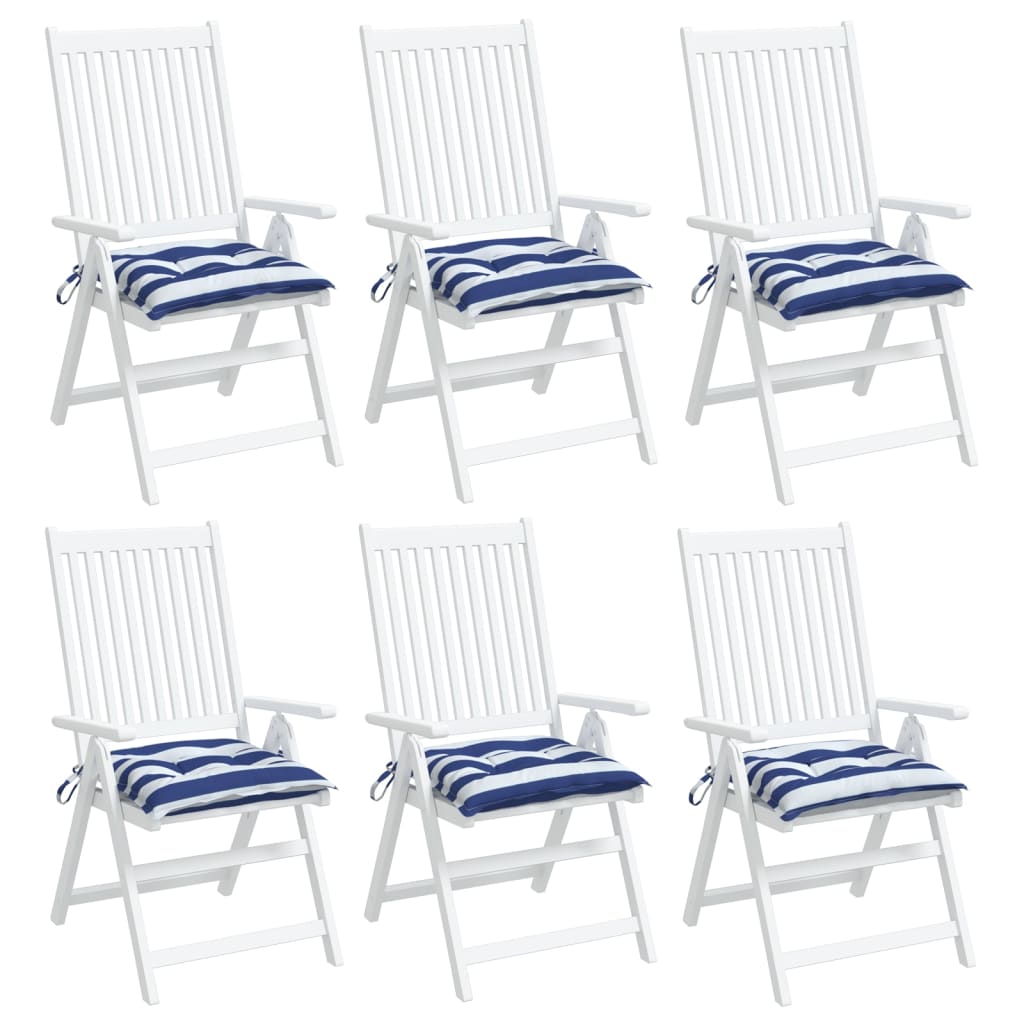 vidaXL Poduszki na krzesła, 6 szt., niebiesko-białe paski, 40x40x7 cm