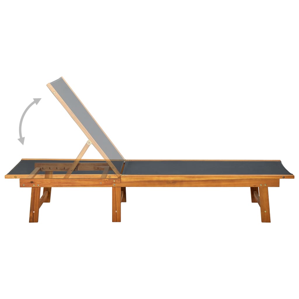 vidaXL Leżak ze stolikiem, lite drewno akacjowe i tkanina textilene