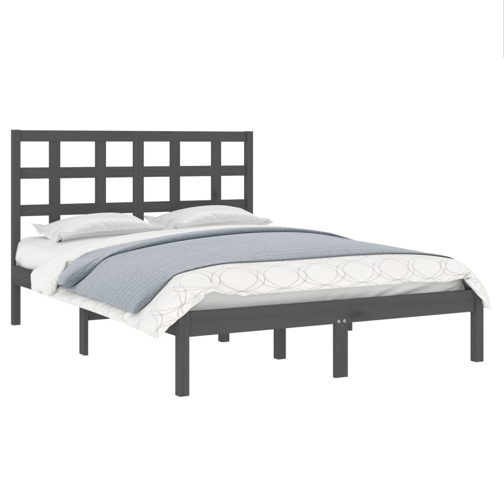 vidaXL Rama łóżka, szara, lite drewno, 150x200 cm