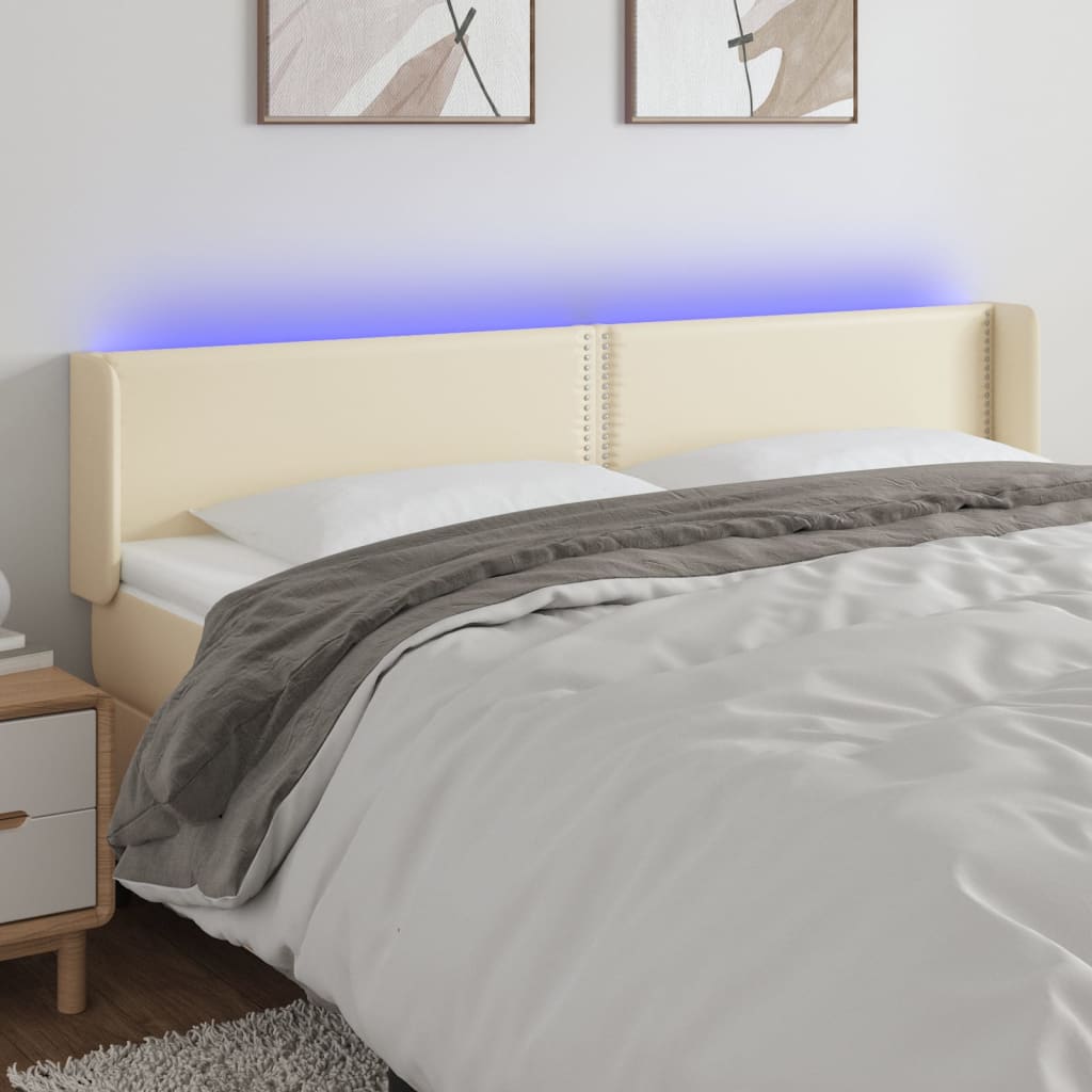 vidaXL Zagłówek do łóżka z LED, kremowy, 203x16x78/88cm sztuczna skóra